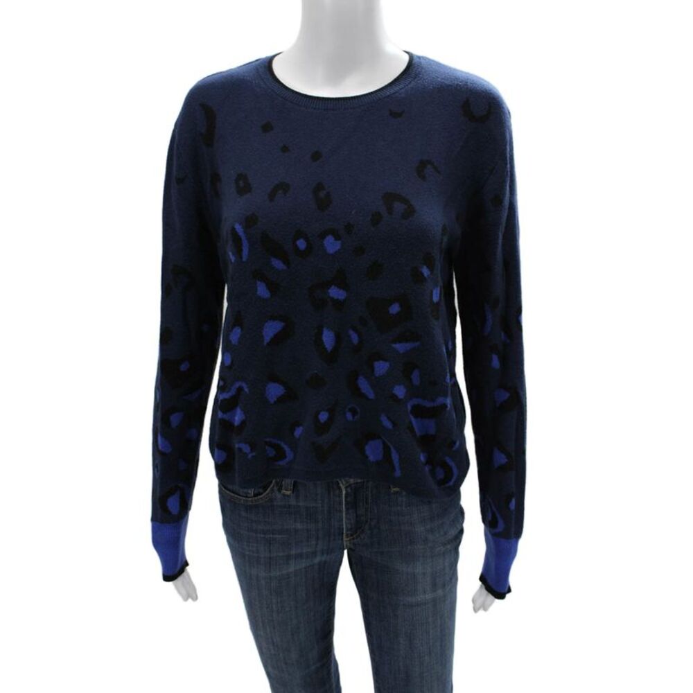 WISPR Womens Leopard Print Dark Blue Pullover Crewneck Longsleeve Size S